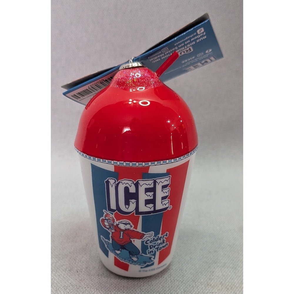 ICEE Christmas Ornament Unisex OS Red NEW Retro Cup Bear Glitter Novelty Decor
